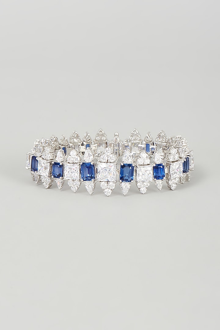 White Finish Sapphire Cuff Bracelet In Sterling Silver by Diosa Paris Jewellery at Pernia's Pop Up Shop