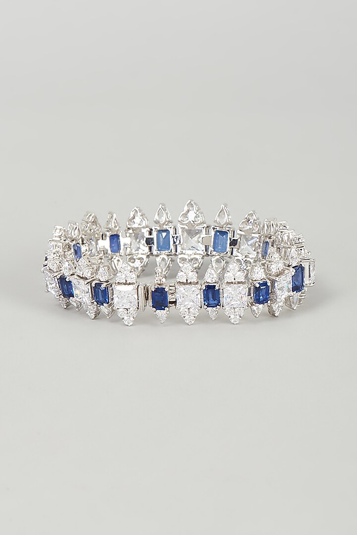 White Finish Sapphire Cuff Bracelet In Sterling Silver by Diosa Paris Jewellery at Pernia's Pop Up Shop