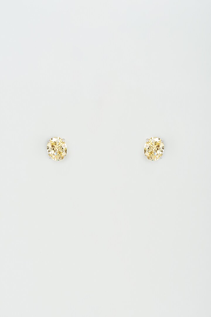 White Finish Swarovski Zirconia Stud Earrings In Sterling Silver by Diosa Paris Jewellery at Pernia's Pop Up Shop