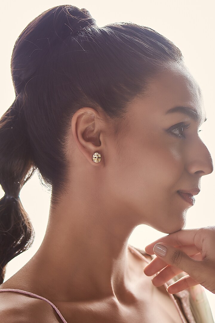 White Finish Swarovski Zirconia Stud Earrings In Sterling Silver by Diosa Paris Jewellery at Pernia's Pop Up Shop