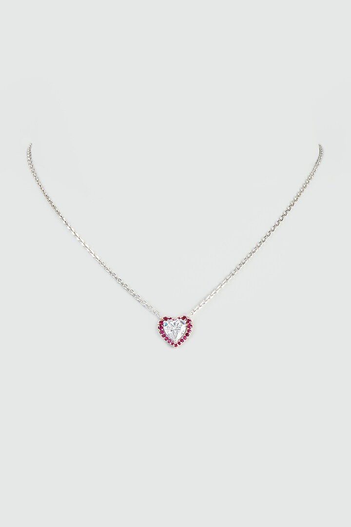 White Finish Zirconia Pendant Chain Necklace In Sterling Silver by Diosa Paris Jewellery at Pernia's Pop Up Shop