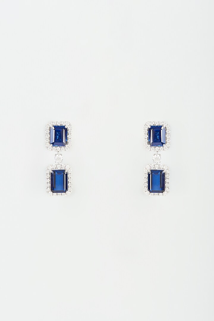 White Finish Blue Synthetic Stone Dangler Earrings In Sterling Silver by Diosa Paris Jewellery at Pernia's Pop Up Shop