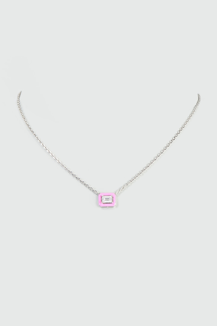 White Finish Zirconia Pendant Chain Necklace In Sterling Silver by Diosa Paris Jewellery at Pernia's Pop Up Shop