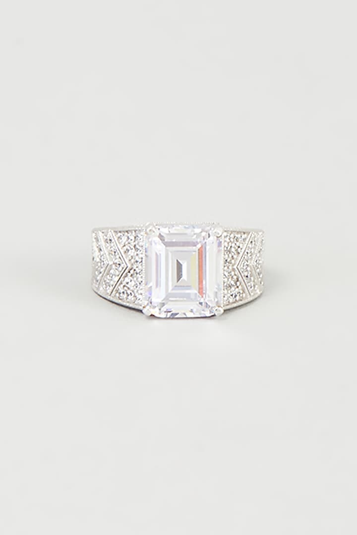 White Finish Zirconia Ring In Sterling Silver by Diosa Paris Jewellery at Pernia's Pop Up Shop