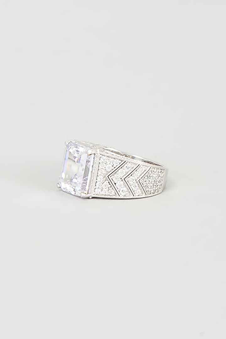 White Finish Zirconia Ring In Sterling Silver by Diosa Paris Jewellery at Pernia's Pop Up Shop
