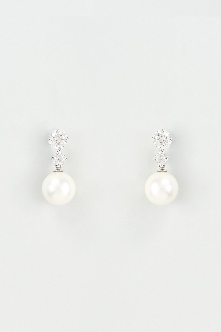 White Finish Pearl Dangler Earrings In Sterling Silver by Diosa Paris Jewellery at Pernia's Pop Up Shop