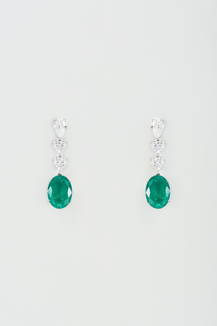 White Finish Green Synthetic Stone Dangler Earrings In Sterling Silver by Diosa Paris Jewellery at Pernia's Pop Up Shop