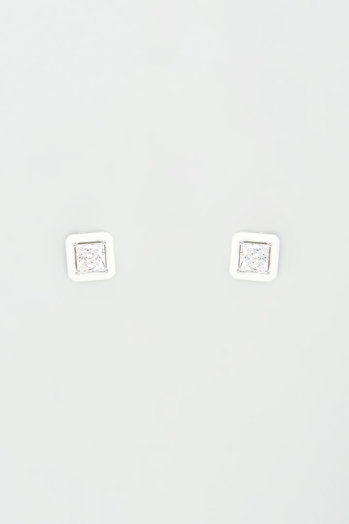 White Finish Zirconia Stud Earrings In Sterling Silver by Diosa Paris Jewellery at Pernia's Pop Up Shop