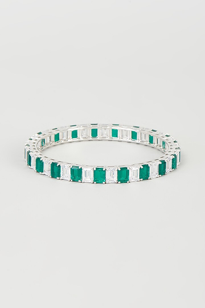 White Finish Swarovski Zirconia Bangle In Sterling Silver by Diosa Paris Jewellery at Pernia's Pop Up Shop