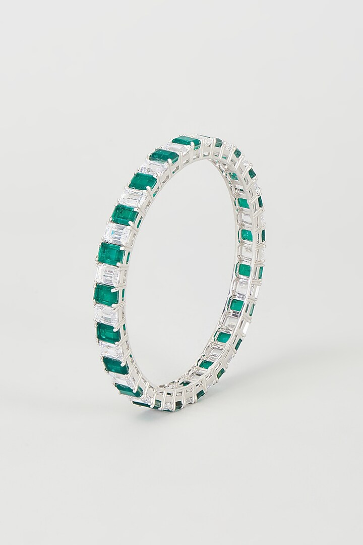 White Finish Swarovski Zirconia Bangle In Sterling Silver by Diosa Paris Jewellery at Pernia's Pop Up Shop