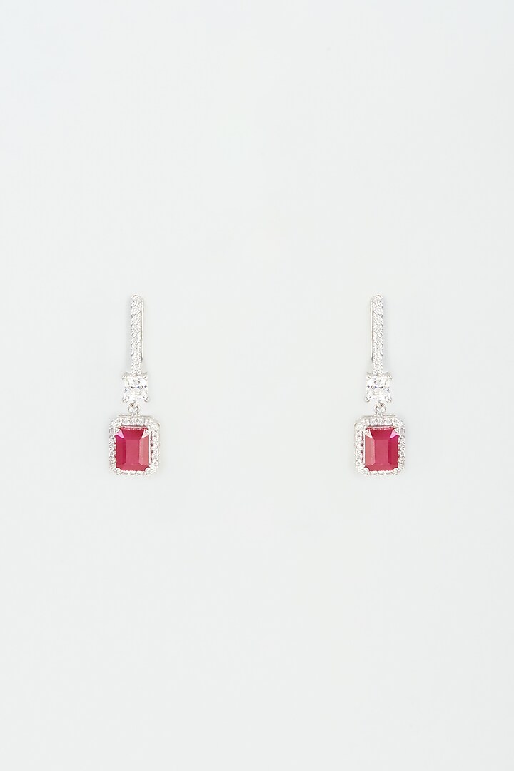 White Finish Red Synthetic Stone Dangler Earrings In Sterling Silver by Diosa Paris Jewellery at Pernia's Pop Up Shop