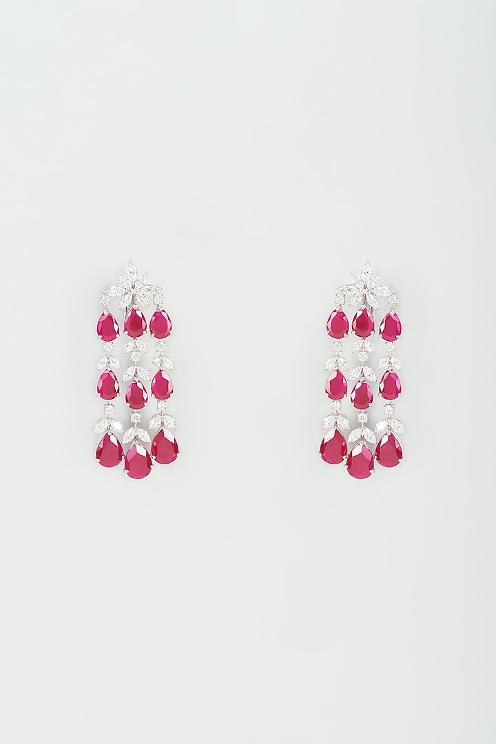 White Finish Red Synthetic Stone Dangler Earrings In Sterling Silver by Diosa Paris Jewellery at Pernia's Pop Up Shop