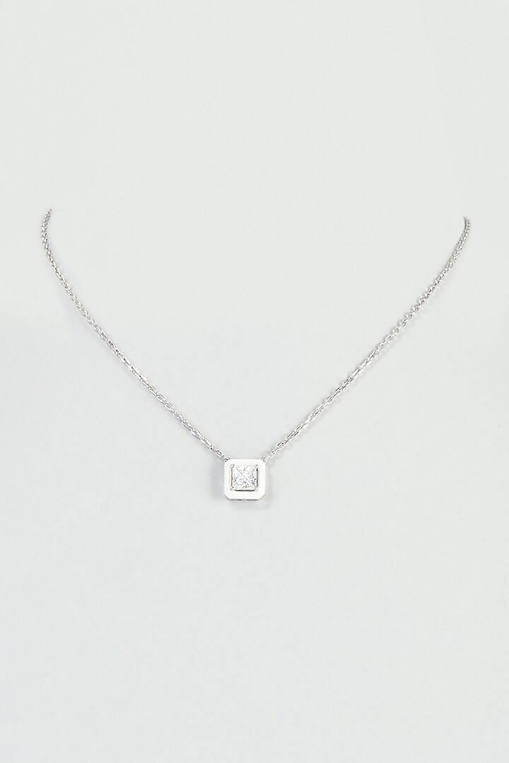 White Finish Swarovski Zirconia Pendant Necklace In Sterling Silver by Diosa Paris Silver Jewellery at Pernia's Pop Up Shop