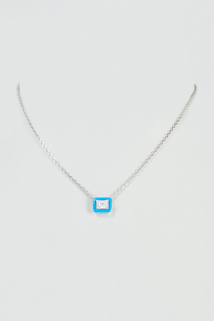 White Finish Swarovski Zirconia Enameled Pendant Necklace In Sterling Silver by Diosa Paris Silver Jewellery at Pernia's Pop Up Shop
