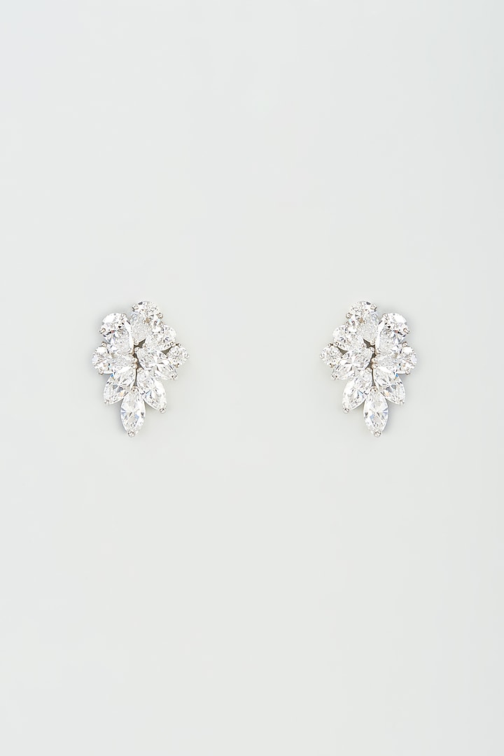 White Finish Zirconia Stud Earrings In Sterling Silver by Diosa Paris Jewellery at Pernia's Pop Up Shop
