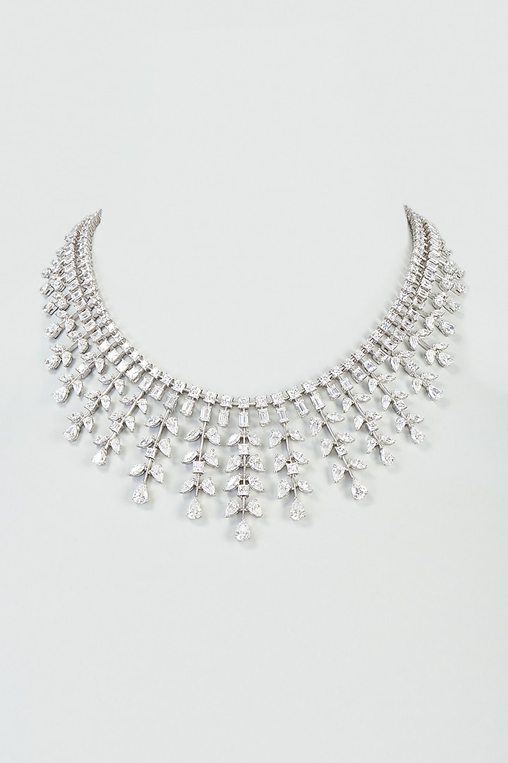 White Finish Swarovski Zirconia Necklace In 92.5 Sterling Silver by Diosa Paris Silver Jewellery at Pernia's Pop Up Shop
