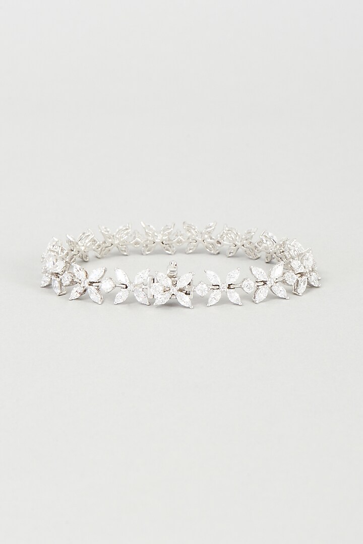 White Finish Swarovski Zirconia Bracelet In 92.5 Sterling Silver by Diosa Paris Silver Jewellery at Pernia's Pop Up Shop