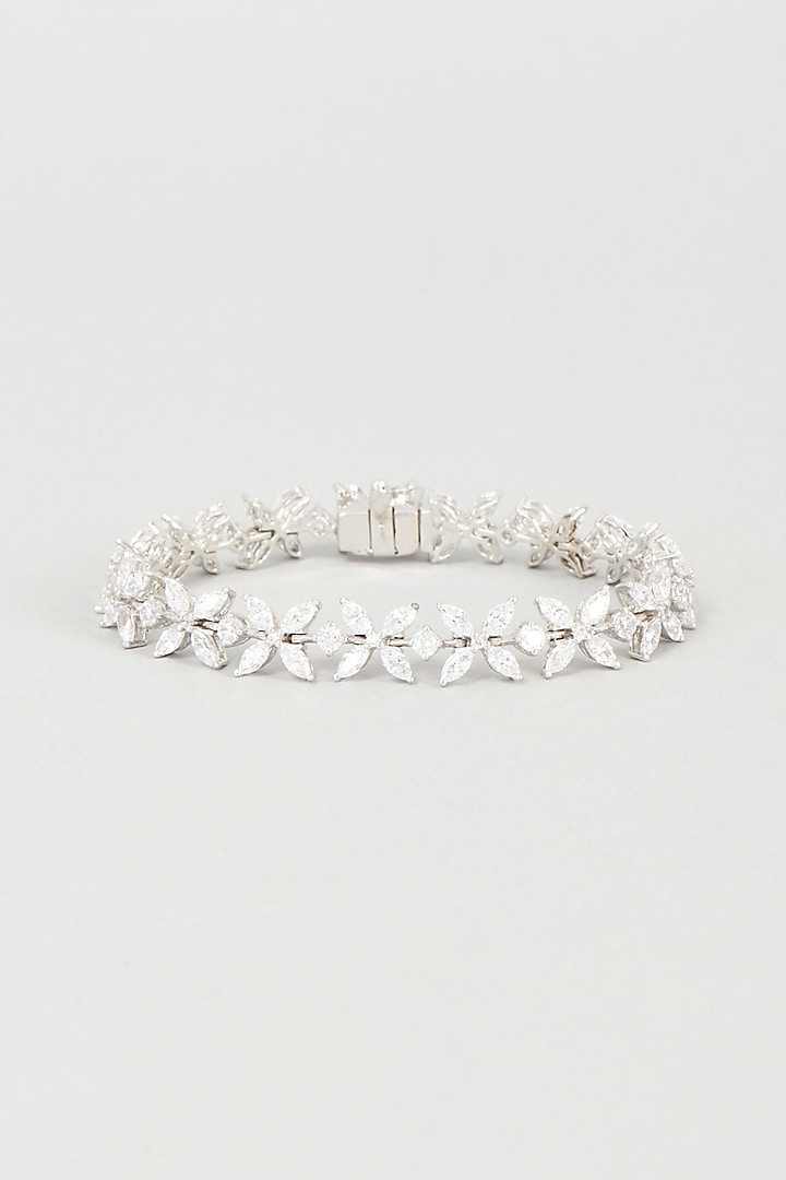 White Finish Swarovski Zirconia Bracelet In 92.5 Sterling Silver by Diosa Paris Silver Jewellery at Pernia's Pop Up Shop