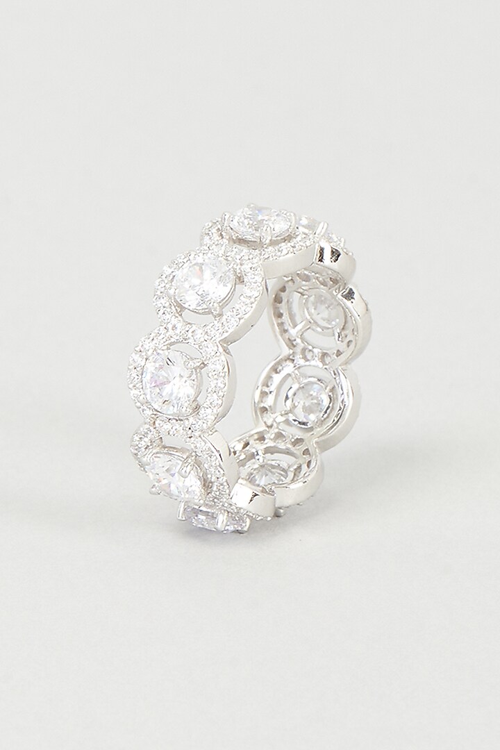 White Finish Swarovski Zirconia Ring In 92.5 Sterling Silver by Diosa Paris Jewellery at Pernia's Pop Up Shop