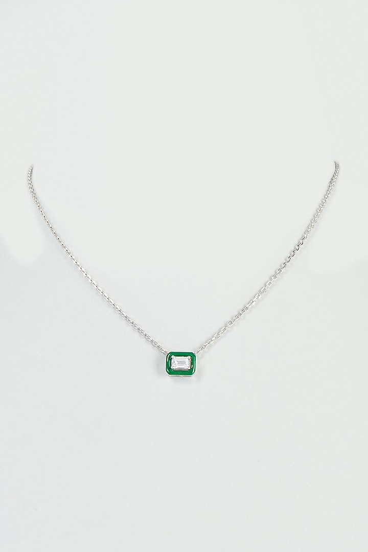White Finish Swarovski Zirconia Enameled Necklace In 92.5 Sterling Silver by Diosa Paris Silver Jewellery at Pernia's Pop Up Shop
