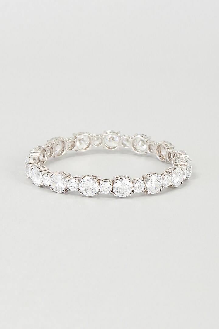 White Finish Swarovski Zirconia Bangle In 92.5 Sterling Silver by Diosa Paris Jewellery at Pernia's Pop Up Shop