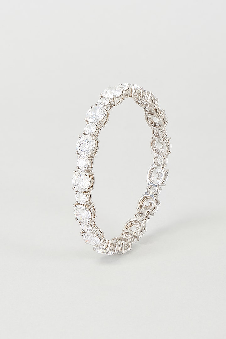White Finish Swarovski Zirconia Bangle In 92.5 Sterling Silver by Diosa Paris Jewellery at Pernia's Pop Up Shop