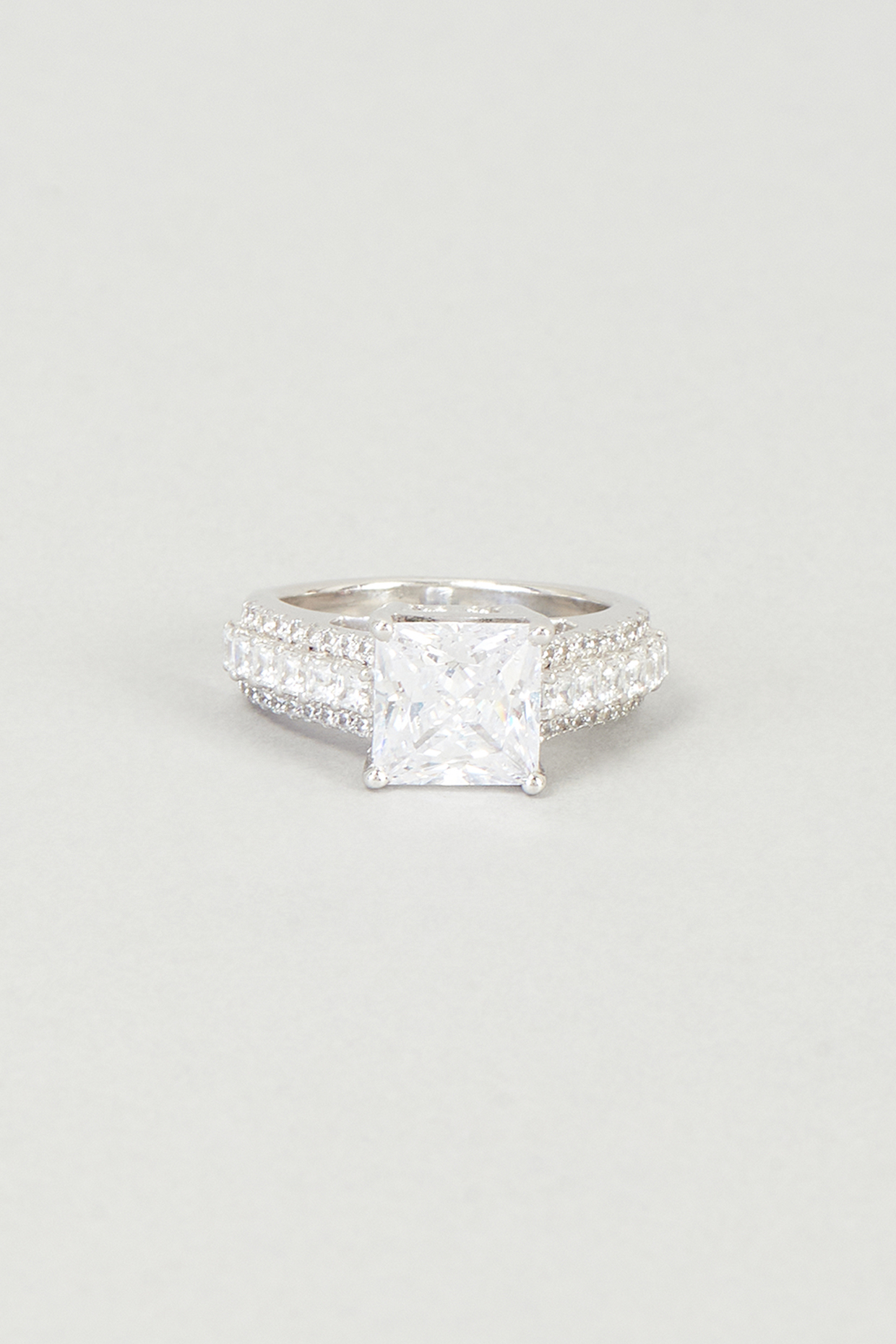 White Finish Swarovski Zirconia Ring In 92.5 Sterling Silver by Diosa Paris Jewellery