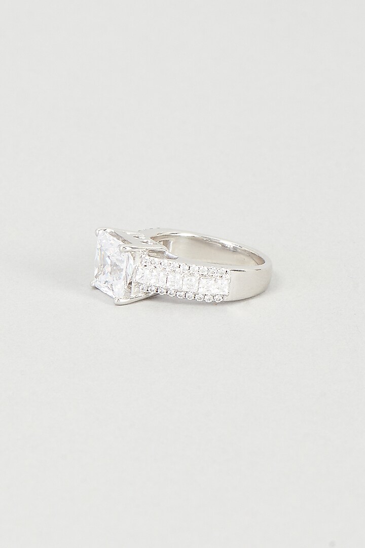 White Finish Swarovski Zirconia Ring In 92.5 Sterling Silver by Diosa Paris Jewellery at Pernia's Pop Up Shop