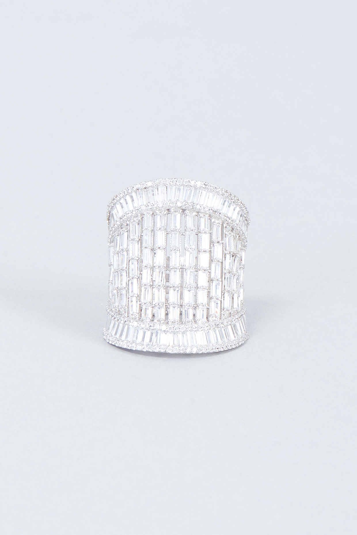 White Finish Swarovski Zirconia Ring In 92.5 Sterling Silver by Diosa Paris Jewellery