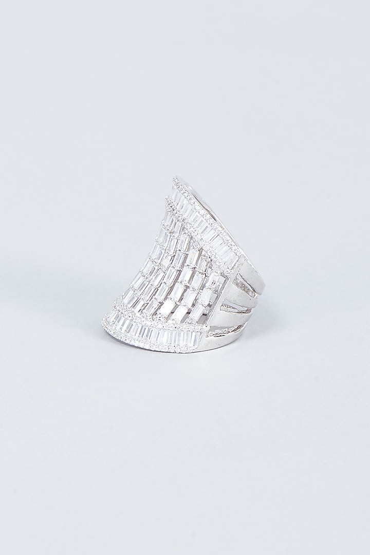 White Finish Swarovski Zirconia Ring In 92.5 Sterling Silver by Diosa Paris Jewellery at Pernia's Pop Up Shop