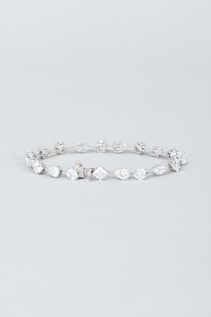 White Finish Swarovski Zirconia Tennis Bracelet In 92.5 Sterling Silver by Diosa Paris Silver Jewellery at Pernia's Pop Up Shop