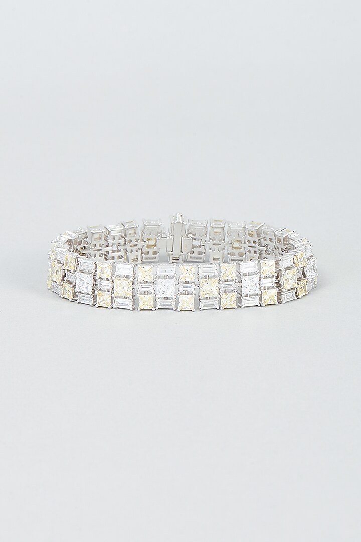 White Finish Swarovski Zirconia Bracelet In 92.5 Sterling Silver by Diosa Paris Silver Jewellery at Pernia's Pop Up Shop