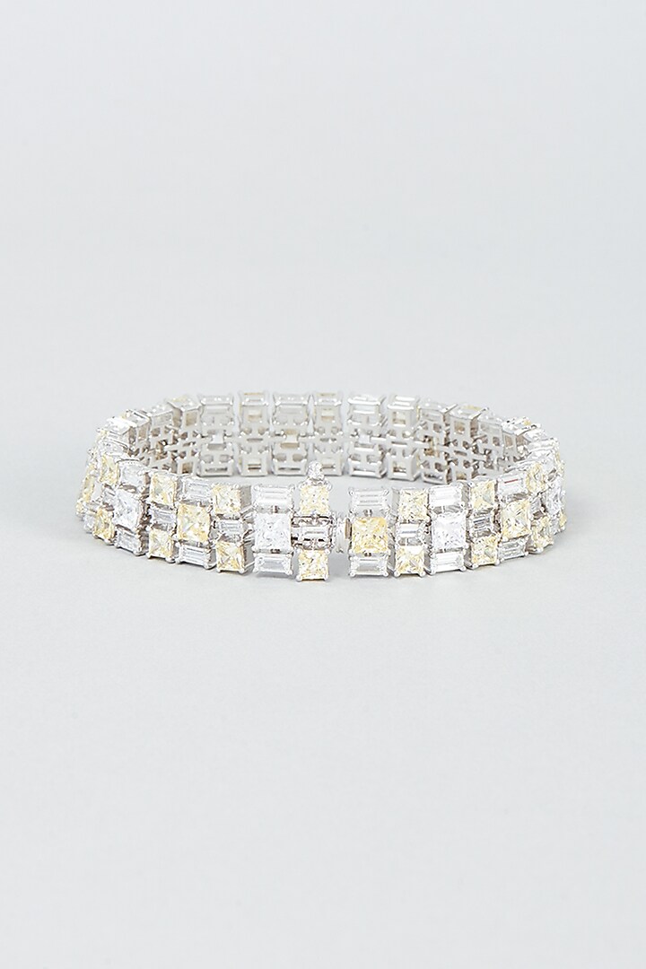 White Finish Swarovski Zirconia Bracelet In 92.5 Sterling Silver by Diosa Paris Silver Jewellery at Pernia's Pop Up Shop