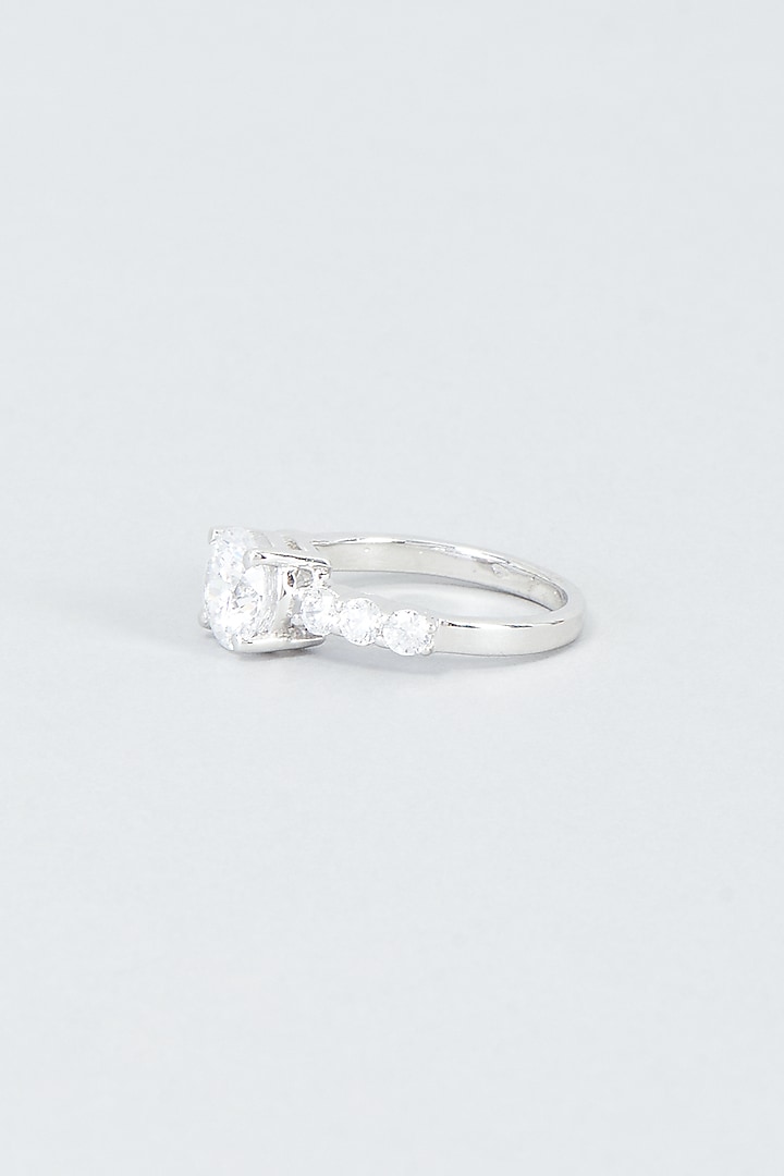 White Finish Swarovski Zirconia Ring In 92.5 Sterling Silver by Diosa Paris Jewellery at Pernia's Pop Up Shop