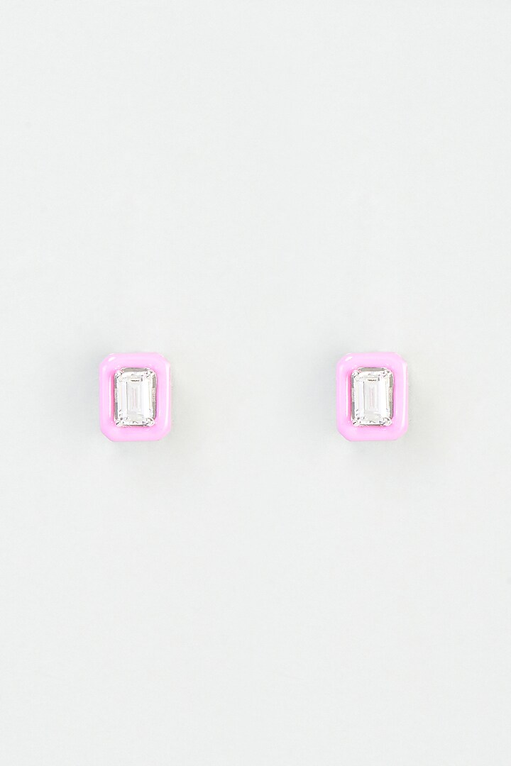 White Finish Swarovski Zirconia Stud Earrings In 92.5 Sterling Silver by Diosa Paris Silver Jewellery at Pernia's Pop Up Shop