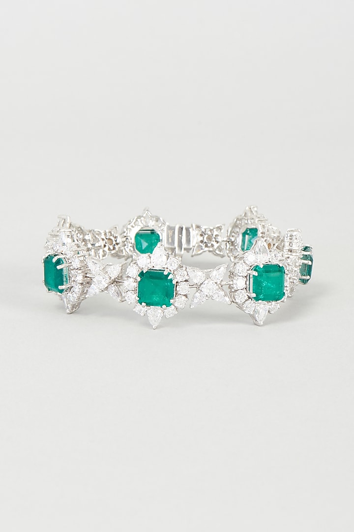 White Finish Green Swarovski Zirconia Bracelet In 92.5 Sterling Silver by Diosa Paris Silver Jewellery at Pernia's Pop Up Shop