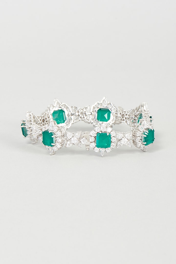White Finish Green Swarovski Zirconia Bracelet In 92.5 Sterling Silver by Diosa Paris Silver Jewellery at Pernia's Pop Up Shop