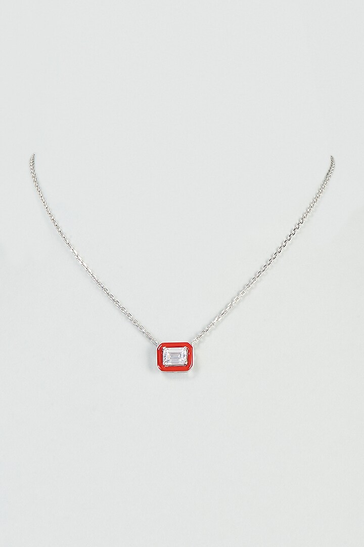 White Finish Swarovski Zirconia Pendant Necklace In 92.5 Sterling Silver by Diosa Paris Silver Jewellery at Pernia's Pop Up Shop