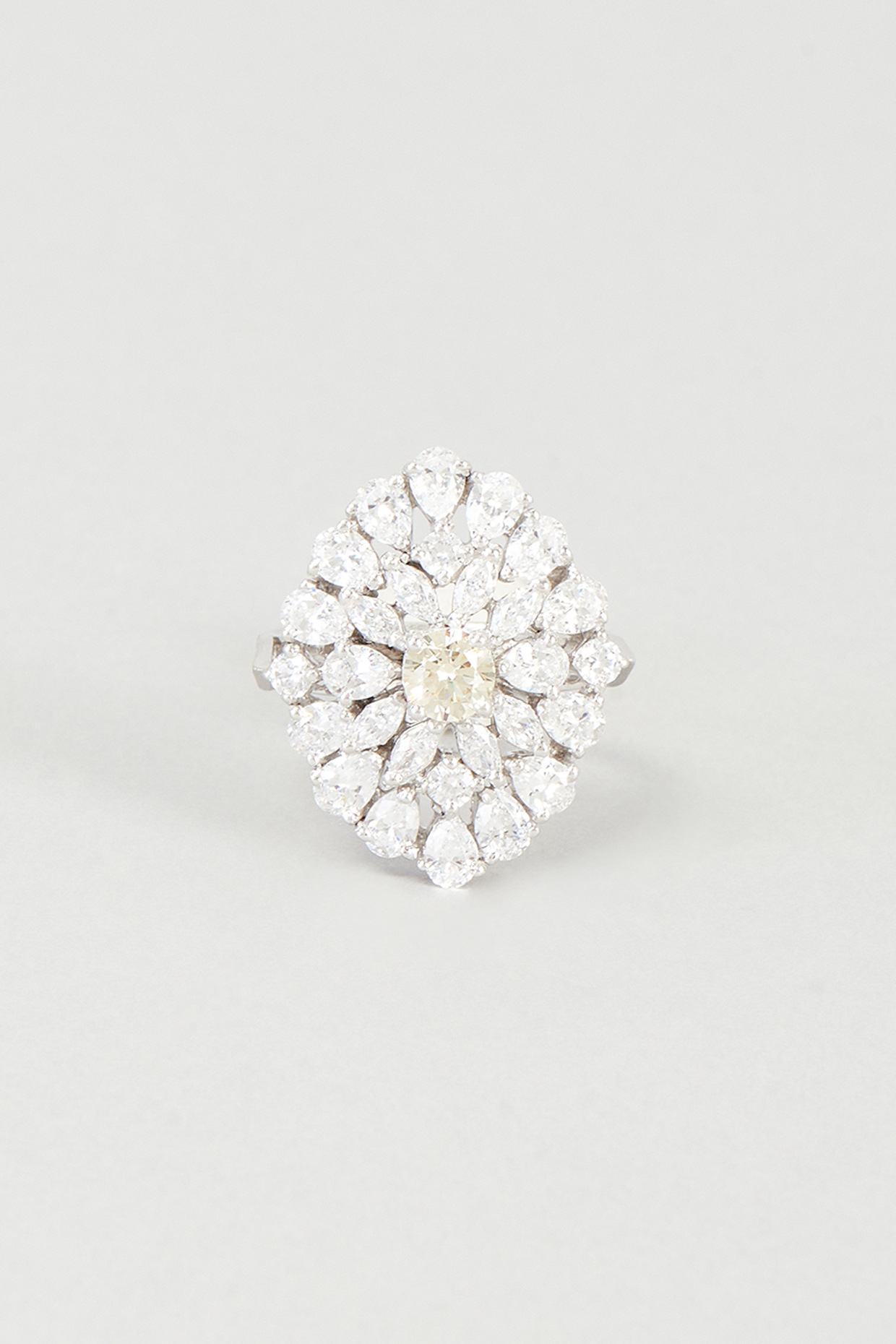 White Finish Swarovski Zirconia Ring In 92.5 Sterling Silver by Diosa Paris Jewellery