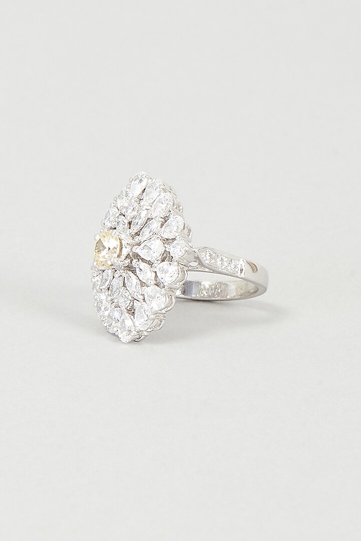 White Finish Swarovski Zirconia Ring In 92.5 Sterling Silver by Diosa Paris Jewellery at Pernia's Pop Up Shop