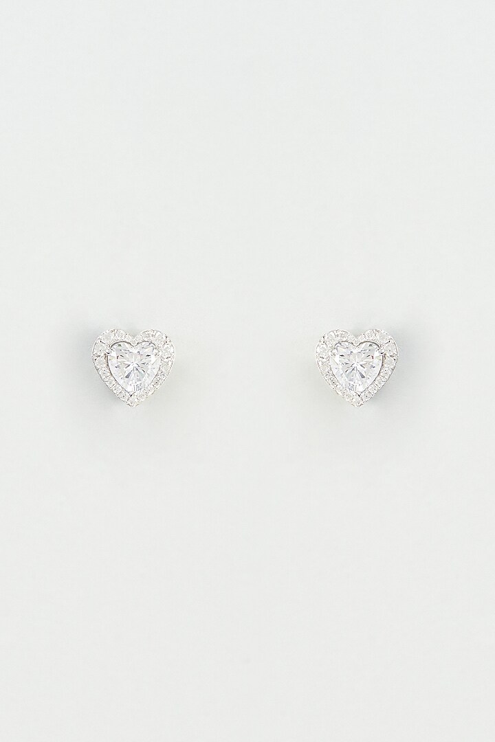White Finish Swarovski Zirconia Stud Earrings In 92.5 Sterling Silver by Diosa Paris Silver Jewellery at Pernia's Pop Up Shop