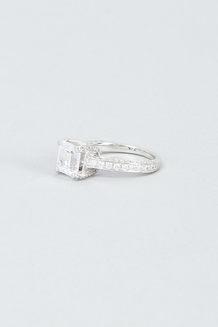 White Finish Swarovski Zirconia Ring In 92.5 Sterling Silver by Diosa Paris Jewellery at Pernia's Pop Up Shop