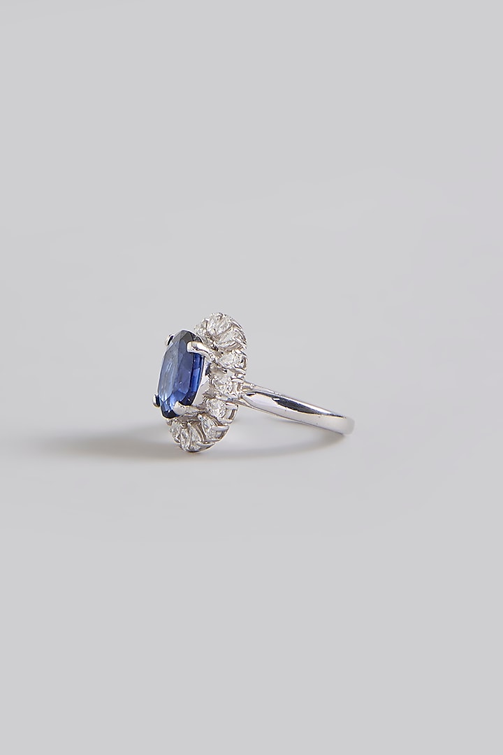 White Finish Blue Stone Ring In Sterling Silver by Diosa Paris Jewellery at Pernia's Pop Up Shop