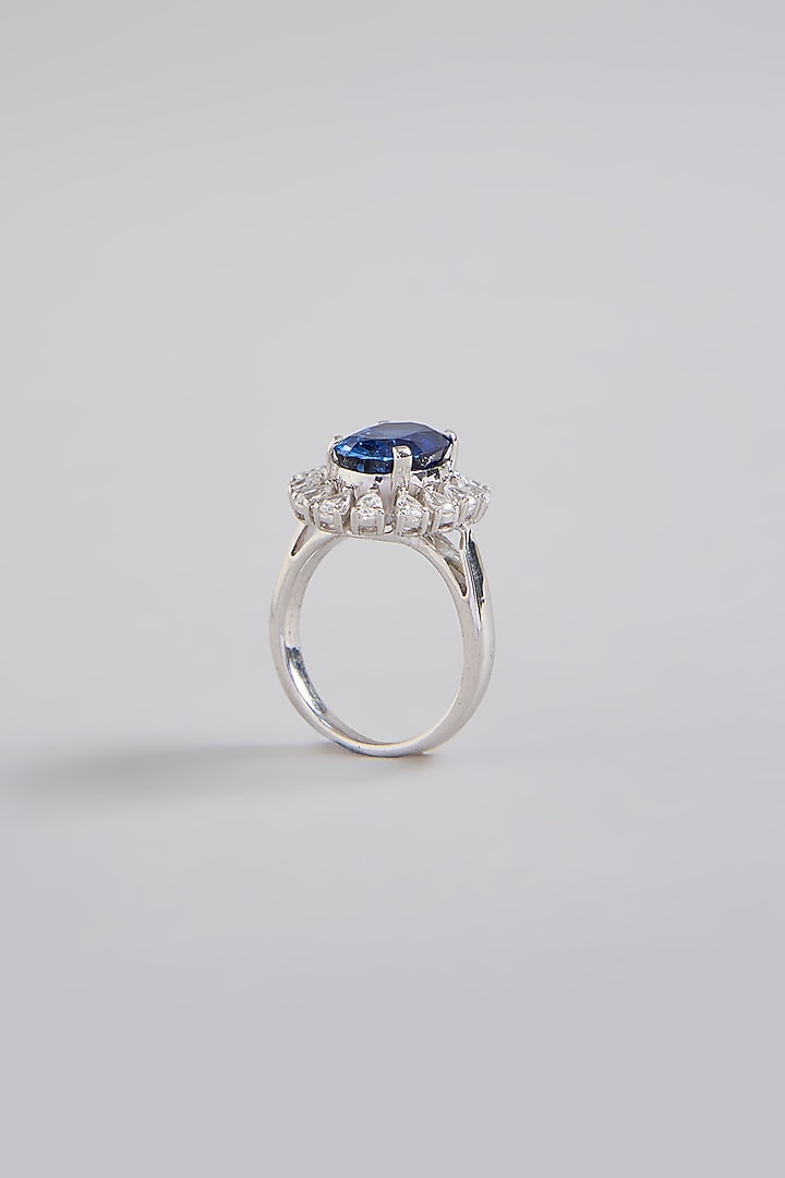 White Finish Blue Stone Ring In Sterling Silver by Diosa Paris Jewellery at Pernia's Pop Up Shop