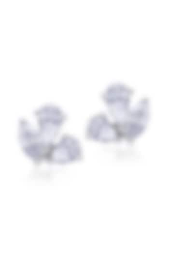 White Rhodium Finish Swarovski Zirconia Stud Earrings In Sterling Silver by Diosa Paris Jewellery at Pernia's Pop Up Shop