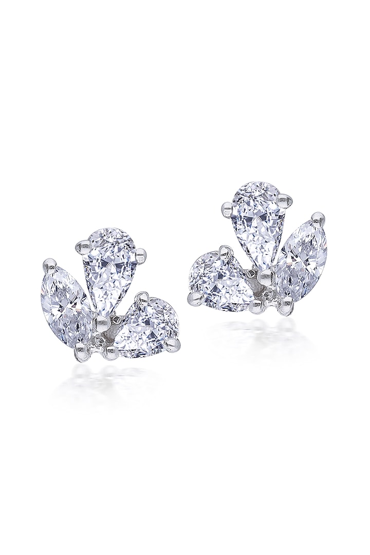 White Rhodium Finish Swarovski Zirconia Stud Earrings In Sterling Silver by Diosa Paris Jewellery at Pernia's Pop Up Shop