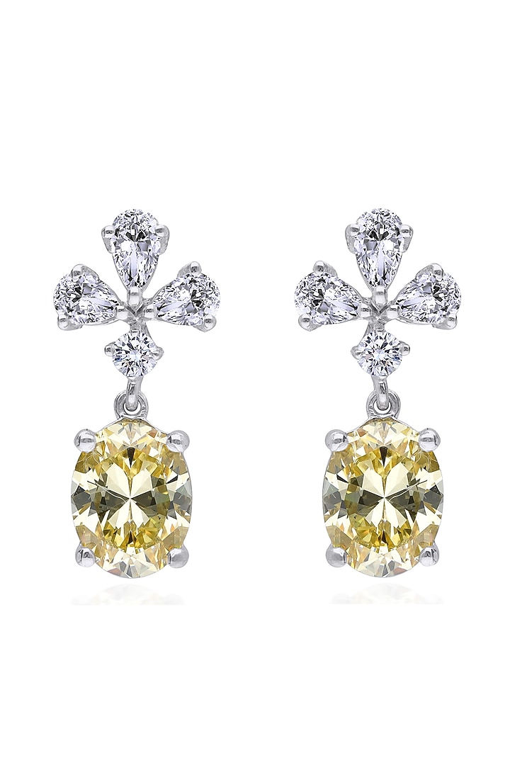 White Finish Yellow & White Swarovski Zirconia Dangler Earrings In Sterling Silver by Diosa Paris Jewellery at Pernia's Pop Up Shop