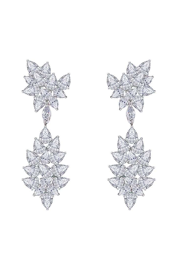 White Finish Yellow & White Swarovski Zirconia Dangler Earrings In Sterling Silver by Diosa Paris Jewellery at Pernia's Pop Up Shop