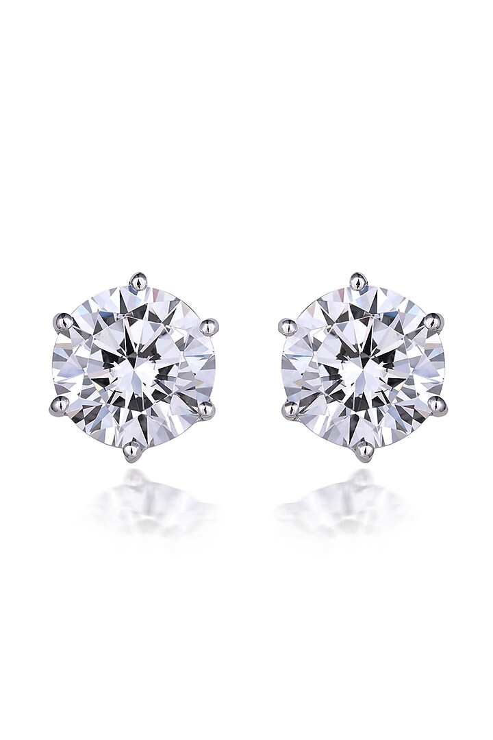 White Finish Round-Shaped Swarovski Zirconia Stud Earrings In Sterling Silver by Diosa Paris Jewellery at Pernia's Pop Up Shop