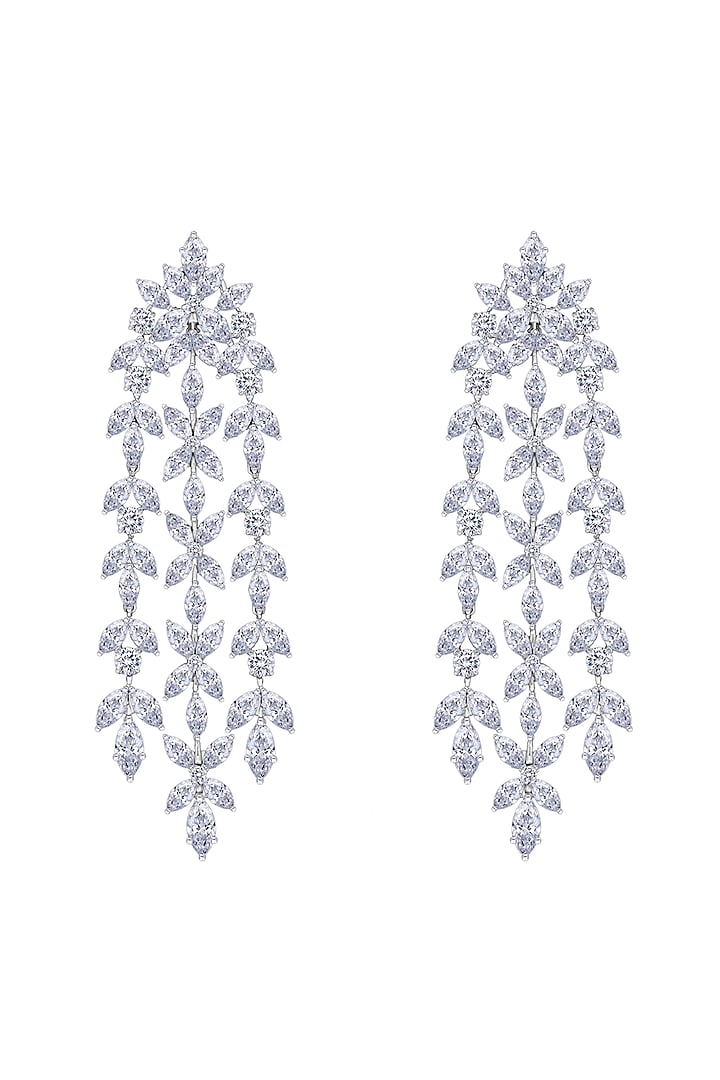 White Finish Swarovski Zirconia Dangler Earrings In Sterling Silver by Diosa Paris Jewellery at Pernia's Pop Up Shop